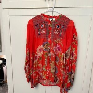 Johnny Was Collarless V-neck button-down Brand New with Tags